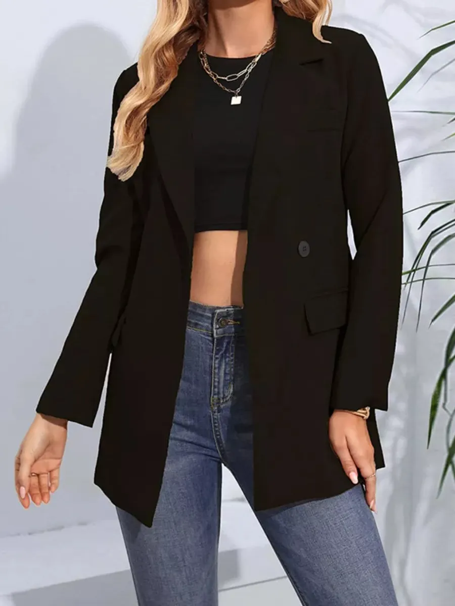Lapel Neck Long Sleeve Blazer With Pockets