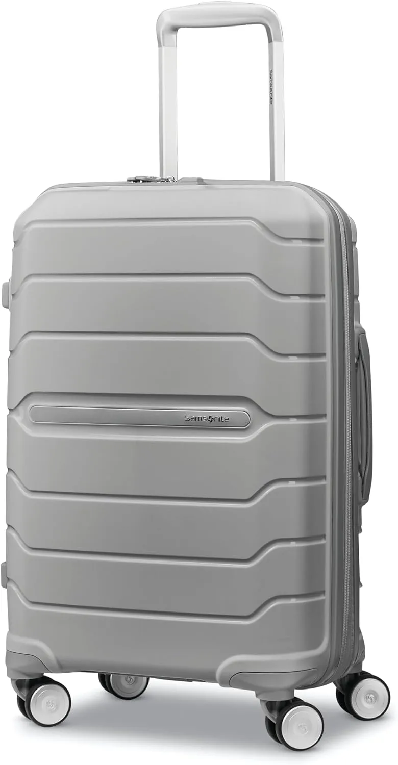 Samsonite Freeform Hardside Carry-On Luggage with Spinner Wheels - Hardshell Suitcase - TSA, Airline-Approved - Expandable Hard Shell, Smooth Rolling Wheels for Lightweight Travel - White/Grey