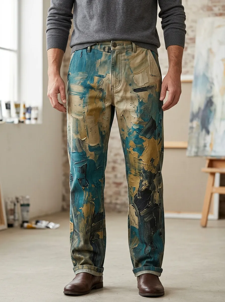 Men's Abstract Oil Painting Art Printed Pants