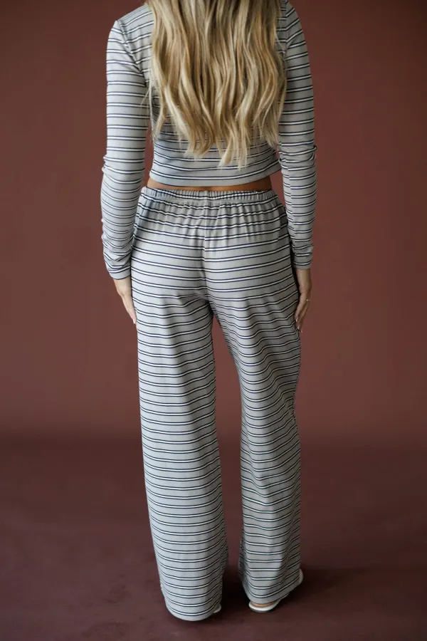 Mid-Rise Wide-Leg Lounge Striped Pants