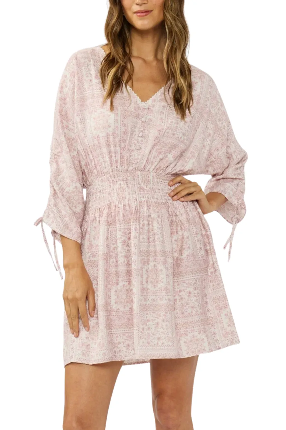 Button Front Smocked Mini Dress