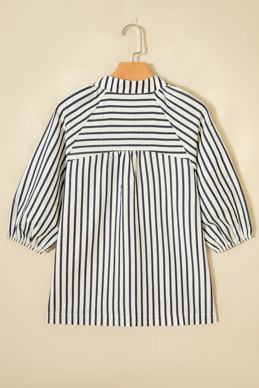 Blue Stripe Floral Embroidered Detail Blouse