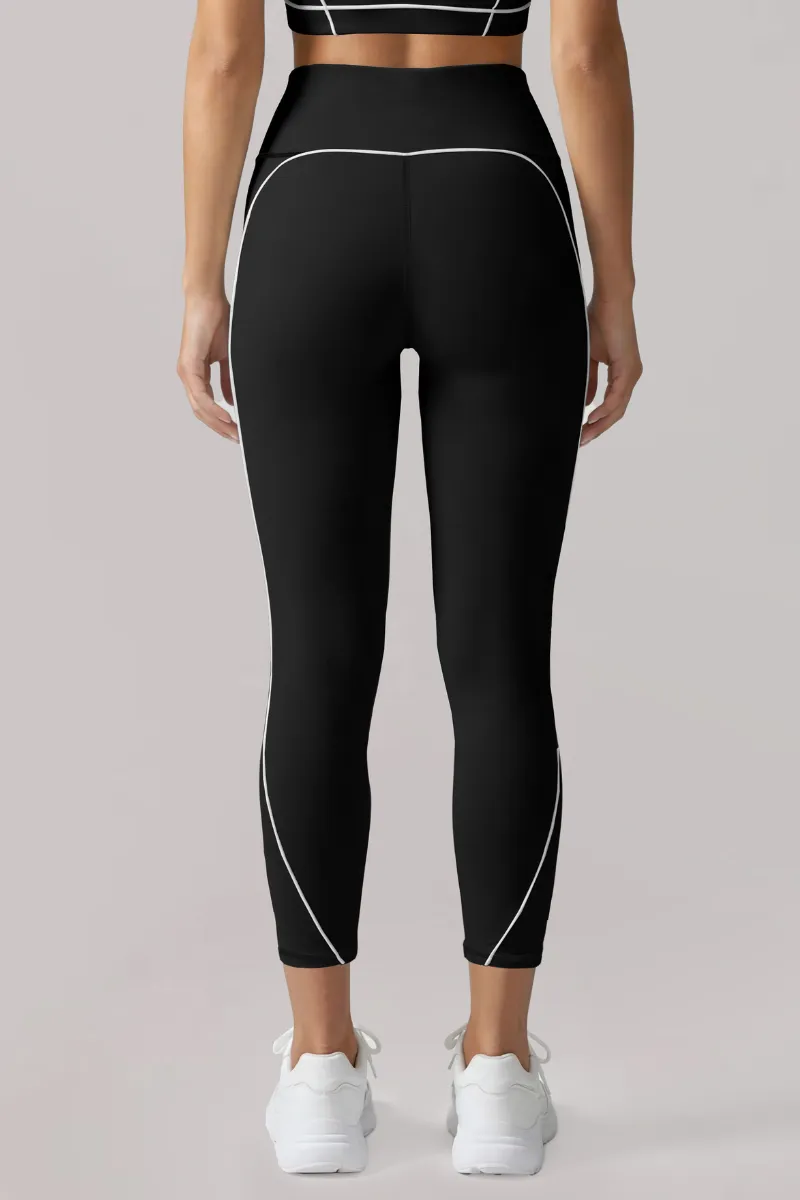High-Waist Contrast-Seam Piped Sculpting Capri Leggings