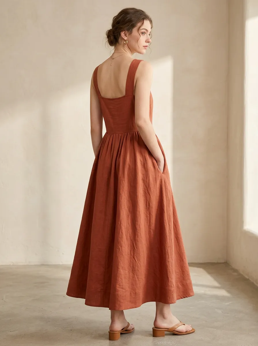 Women's Summer-Ready Casual Linen Midi Backless Dress