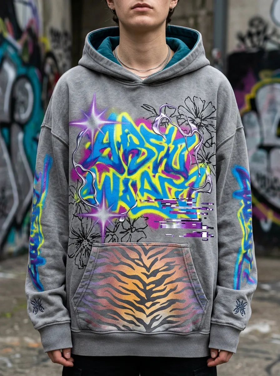 Unisex Streetwear Graffiti Tiger Print Graphic Graphic Hoodie