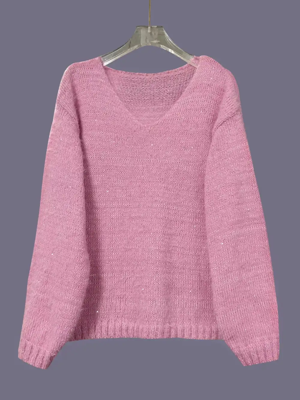 Sparkling Fuzzy V-Neck Knit Top