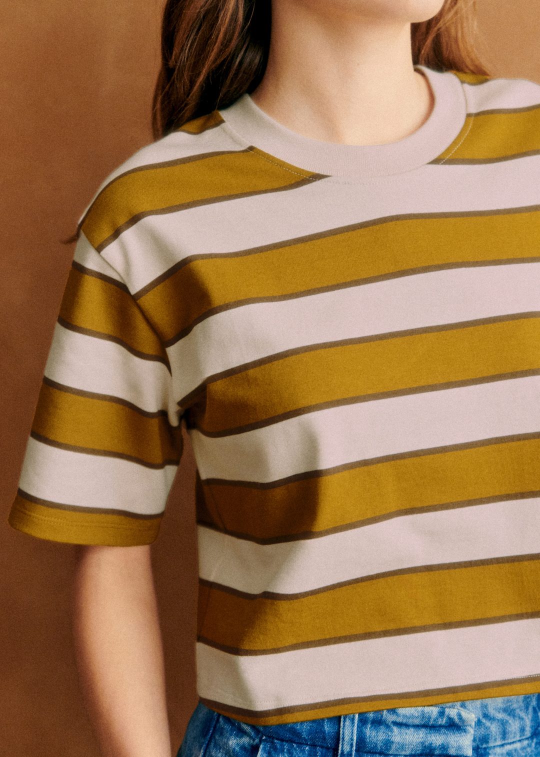 Striped Short Sleeve Cropped Organic Cotton T-Shirt