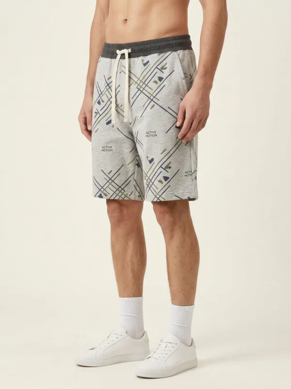 Men's Geometric Running Drawstring Lounge Printed Sweat Shorts