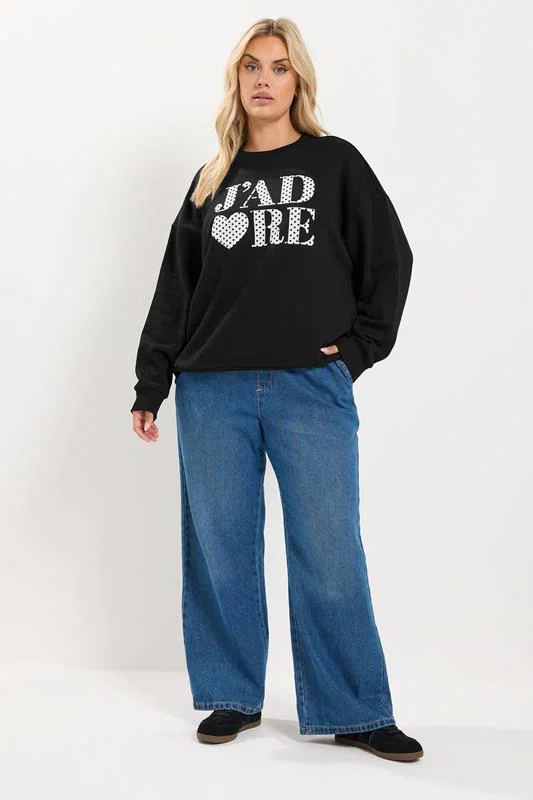 Black 'J'adore' Polka Dot Slogan Sweatshirt detail 2