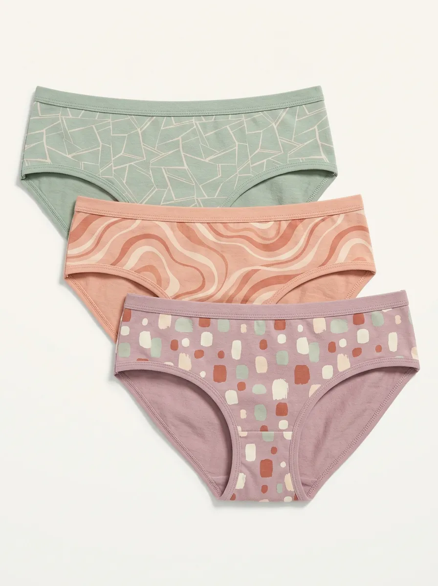 Wave Abstract Block Bikini Printed Briefs Three Pack