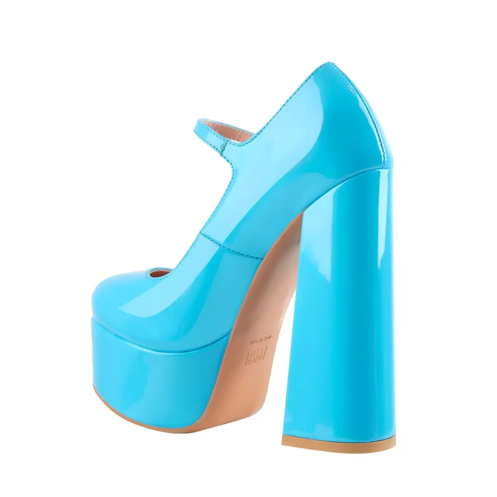 Patent Finish Pointed Toe Platform Chunky Heel Pumps