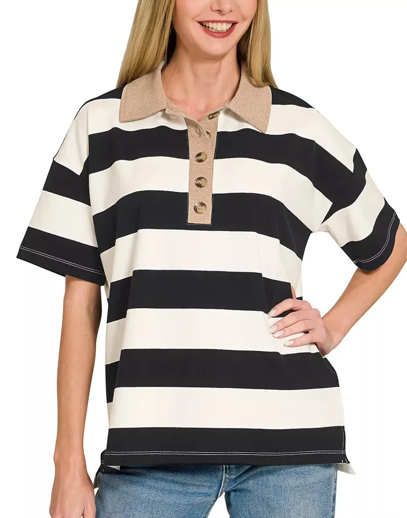 Striped Collared Polo Top