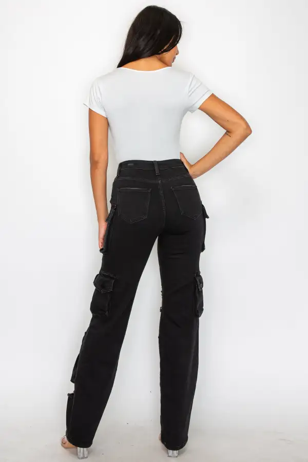 Mid-Rise Multi-Pocket Cargo Jeans