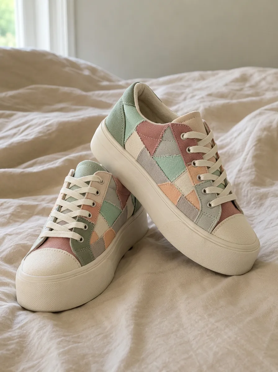 Women's Pastel Geometric Patchwork Printed Canvas Shoes