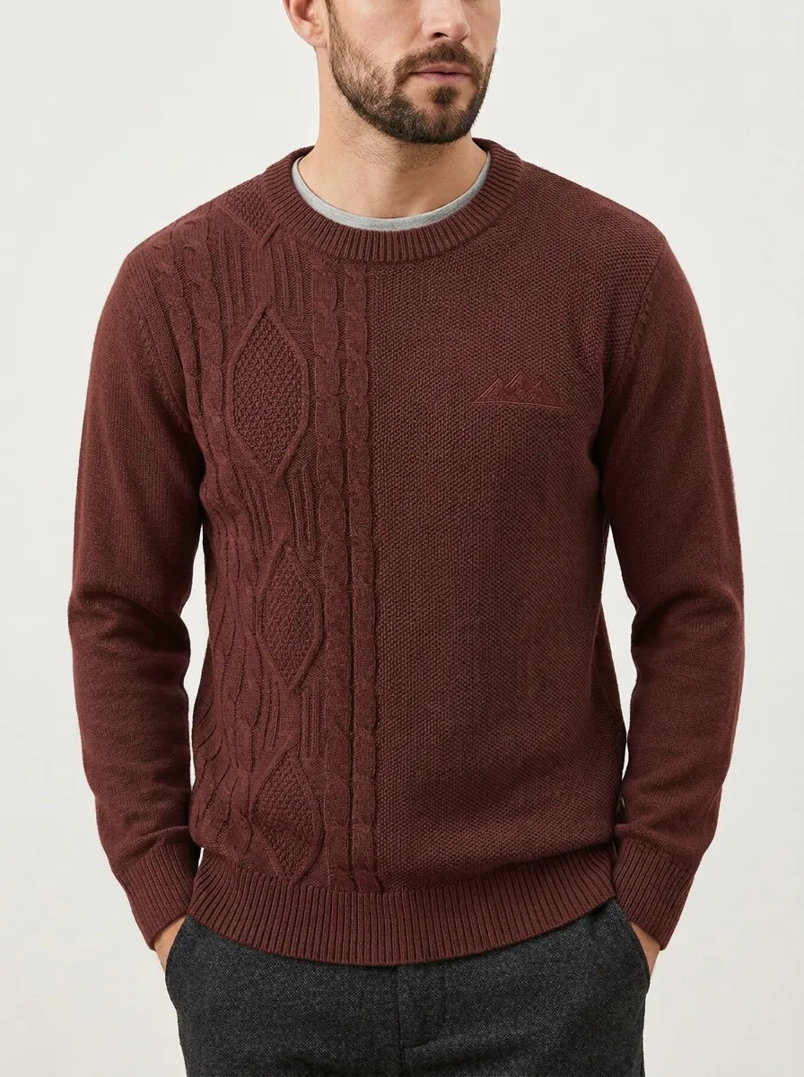 Men's Olive Green Outdoor Mountain Embroidered Olive Knit Sweater