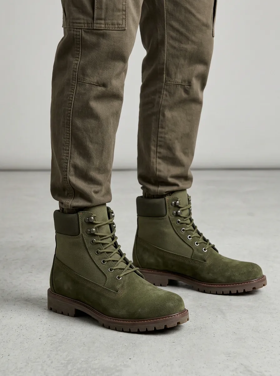 Unisex Suede Canvas Lace-Up Work Boots