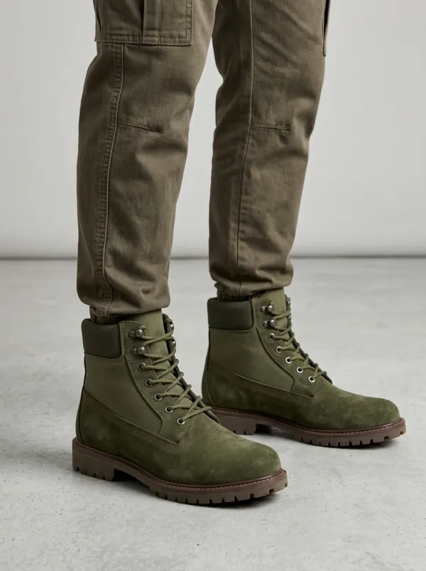 Unisex Suede Canvas Lace-Up Work Boots