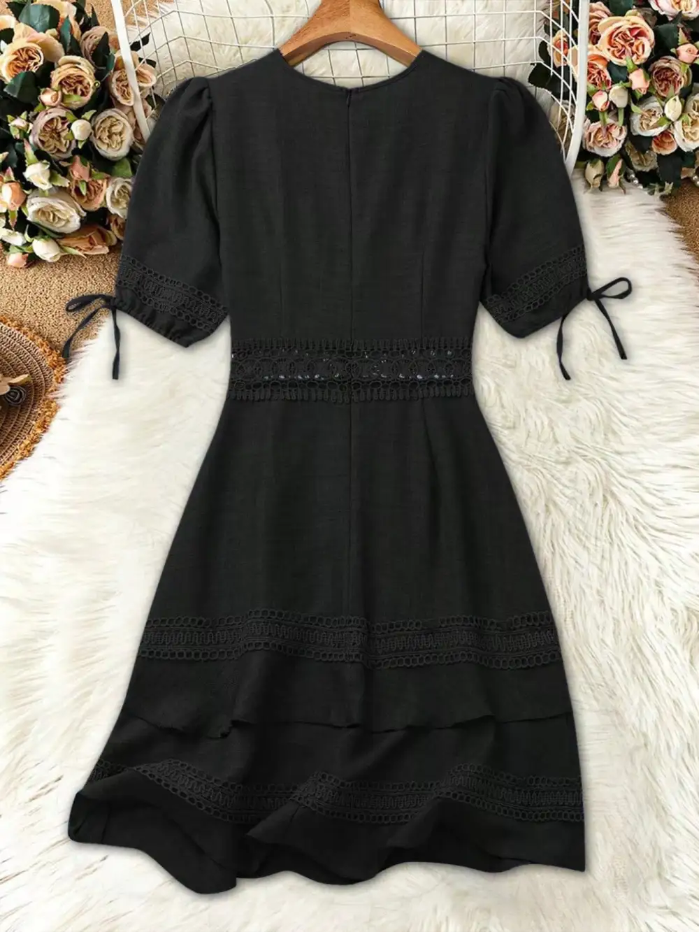 Modern Everyday Lace Detail V-Neck Mini Dress