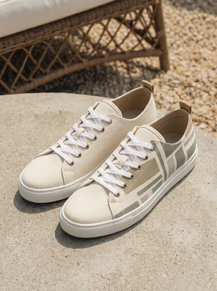Stitched Geometric Canvas Sneakers