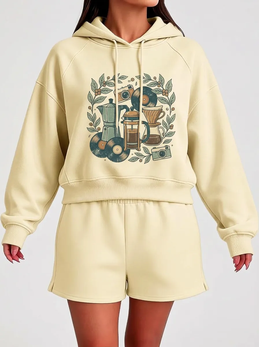 Women's Coffee Music Photography-Inspired Printed Hoodie