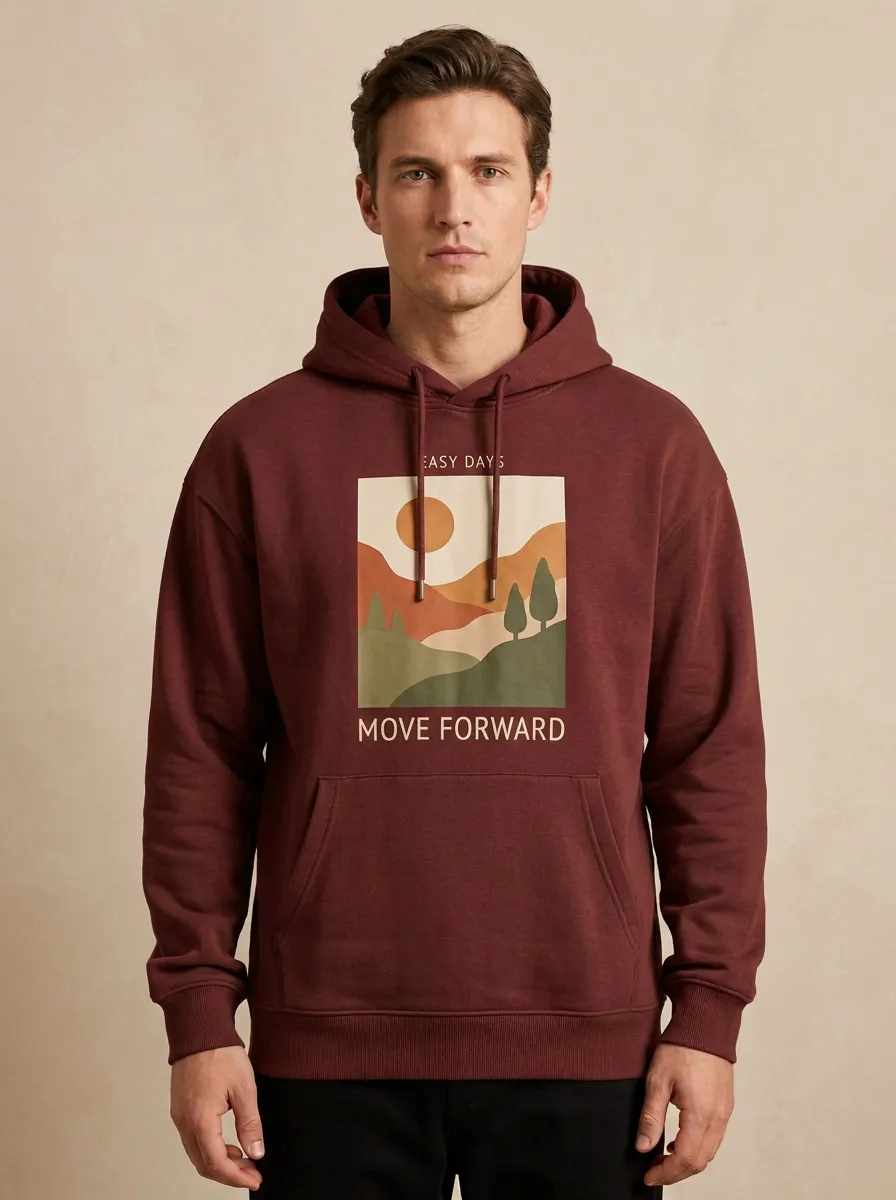 Unisex Landscape Lettering Pullover Hoodie