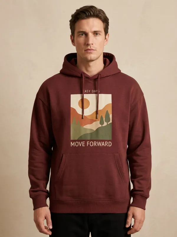 Unisex Landscape Lettering Pullover Hoodie