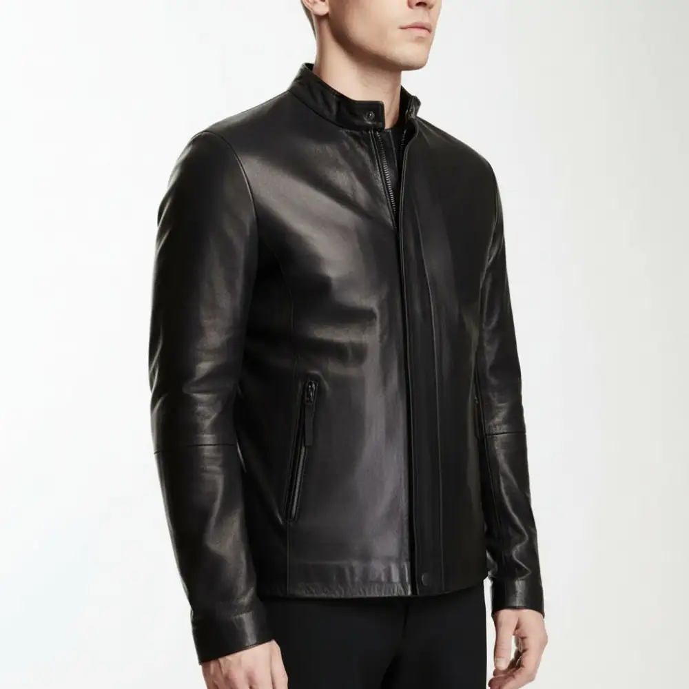 Crafted Look Leather Biker Motorcycle Multi Pocket Jacket
