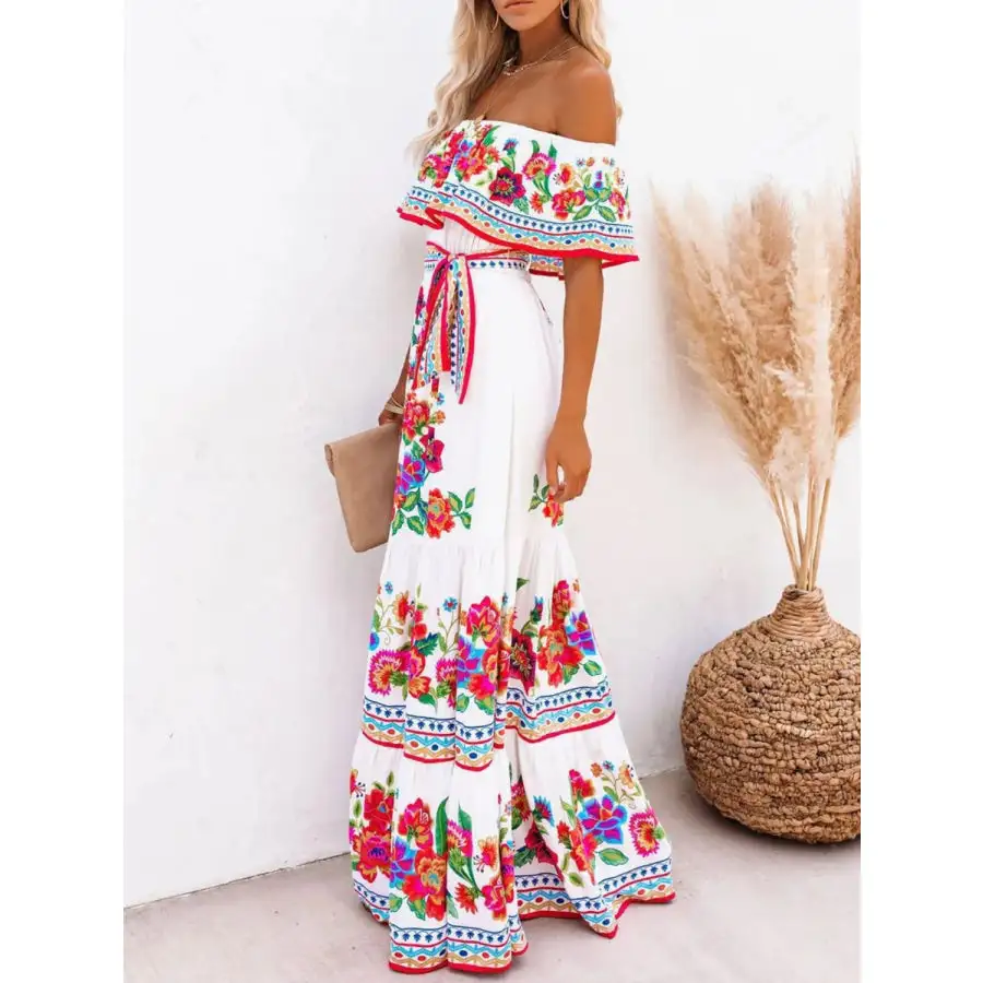 Floral Off Shoulder Ruffle Maxi Dress