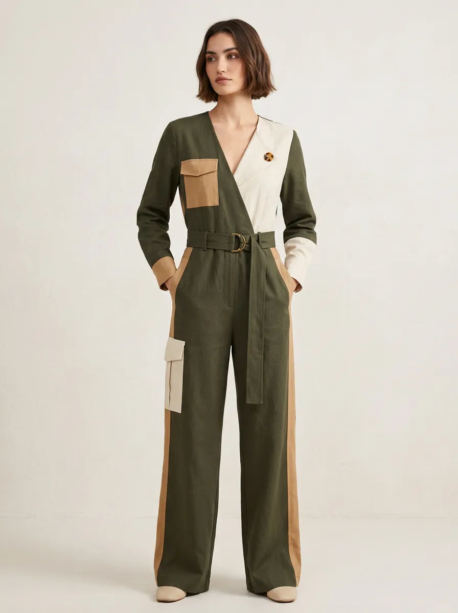 Women's Juniper Utility Patchwork Colorblock Belted Jumpsuit