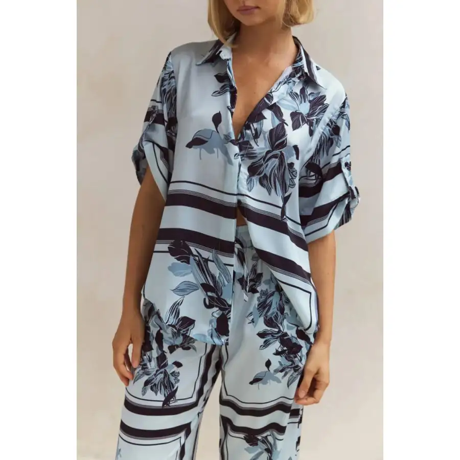 Modern Printed Button Up Shirt and Pants Set