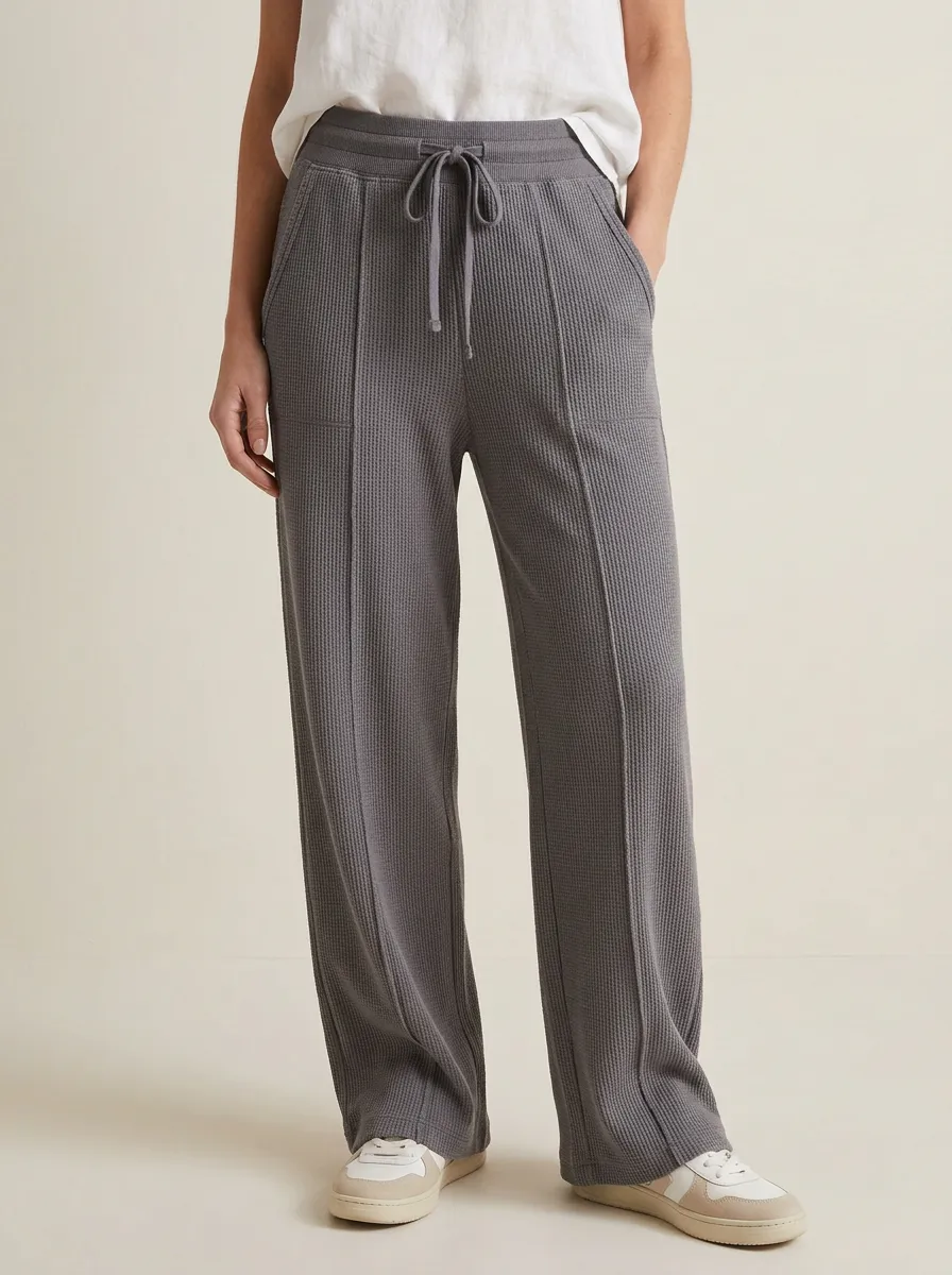 Women's Casual Waffle Knit Drawstring Wide Leg Lounge Pants