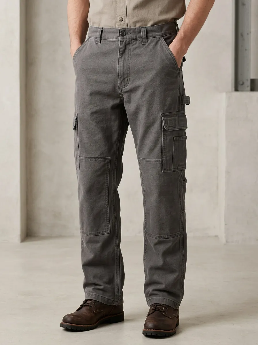 Men's Utility Workwear Grey Multi-Pocket Cargo Pants