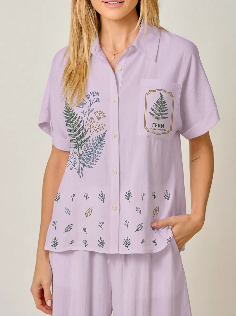 Women's Botanical Fern Leaf Graphic Button-up Shirt Tank Top
