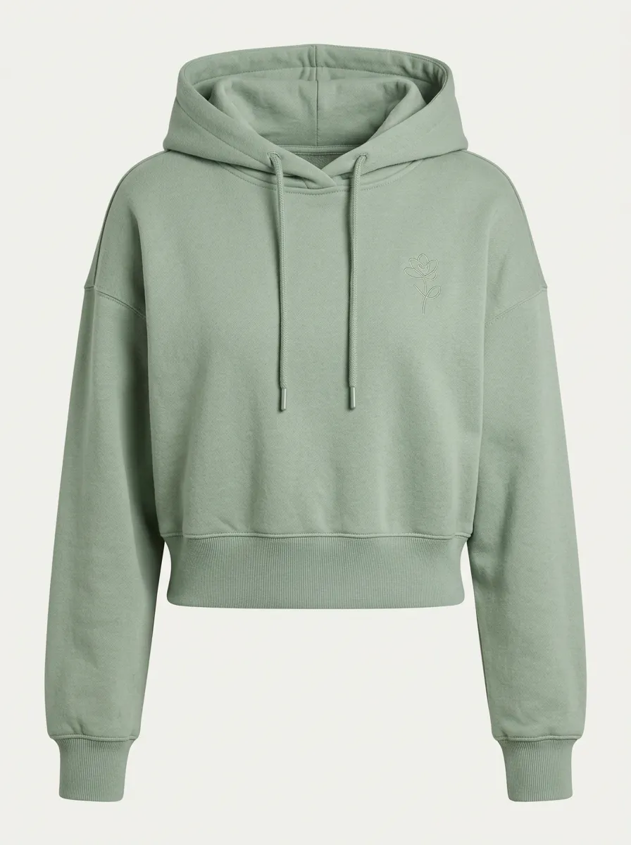 Women's Streetwear Minimalist Floral Line Art Printed Cropped Hoodie