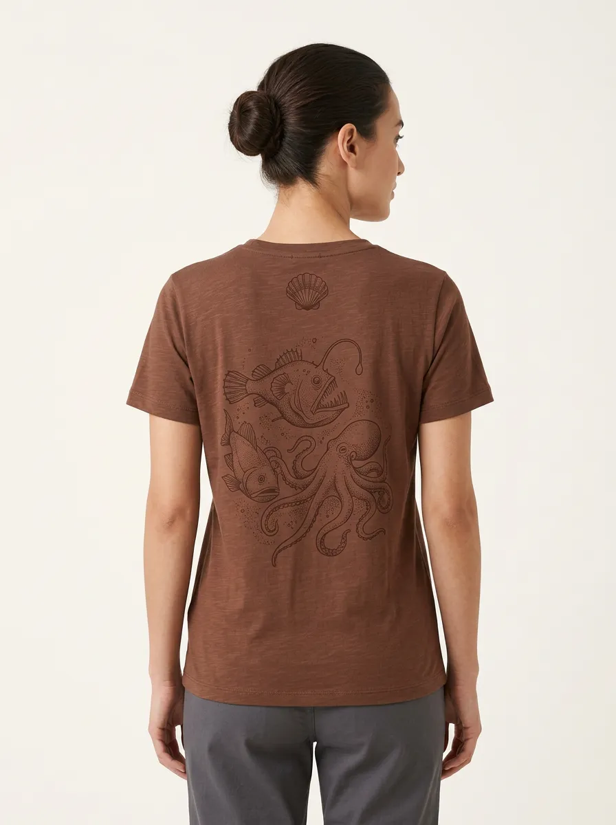 Women's Marine Creature Line-Art Back Graphic Crewneck T-Shirt