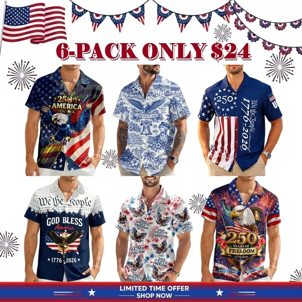 Men's Retro Hawaii Shirt Mixed Bundle 250 Years of Freedom 250th Anniversary Patriotic Shirt