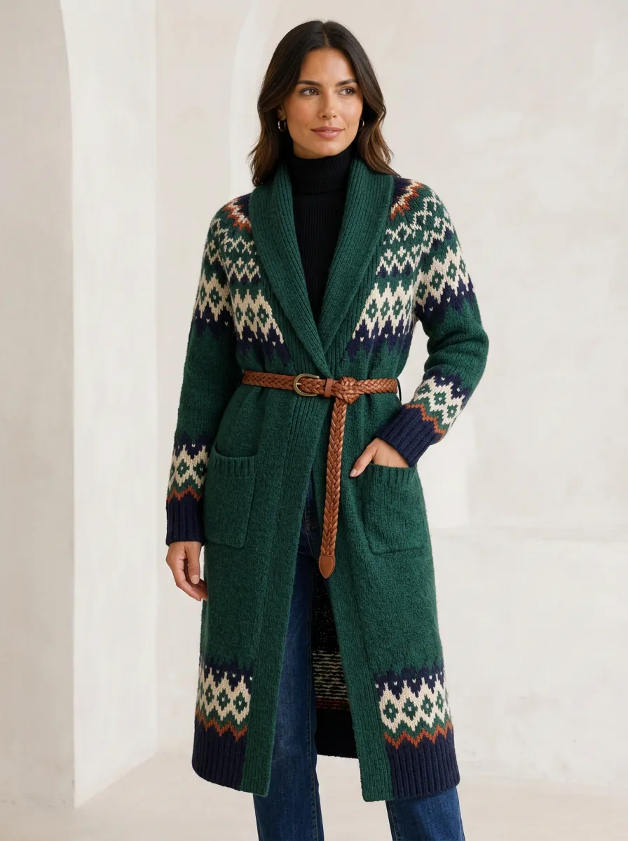 Women's Winter Casual Fair Isle Pattern Knitted Cardigan