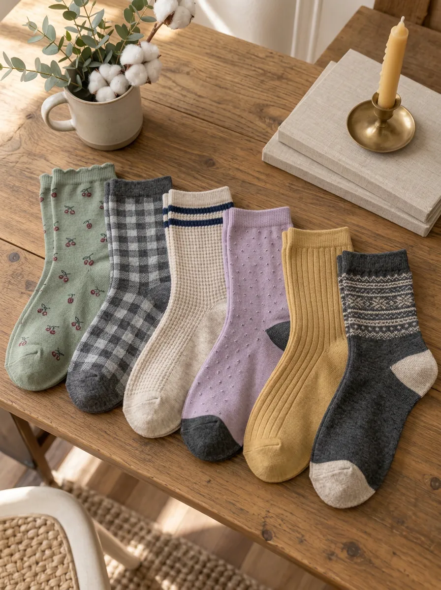 Women's Vintage Style Mixed Pattern Printed Socks Set