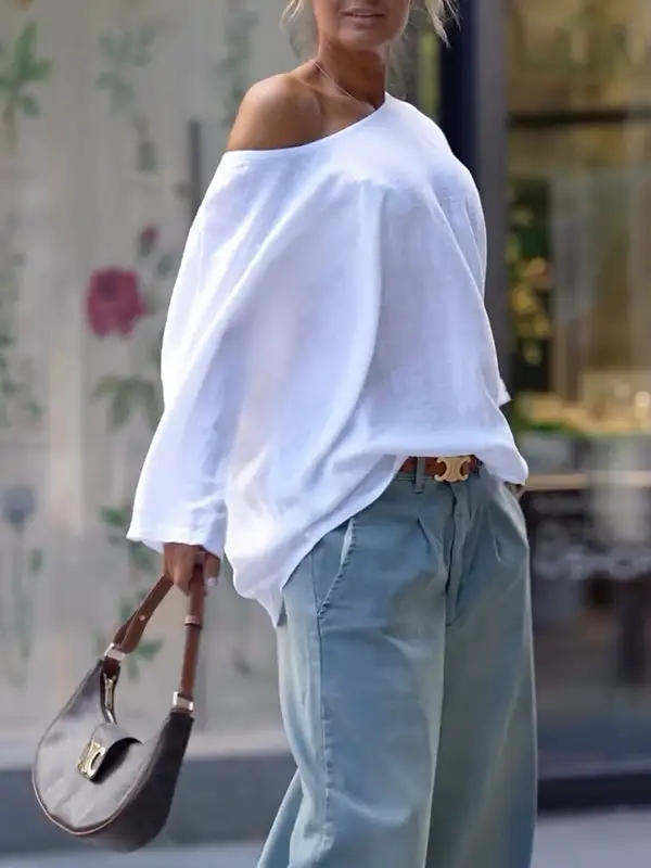 Long Sleeve Relaxed One Shoulder T-Shirt