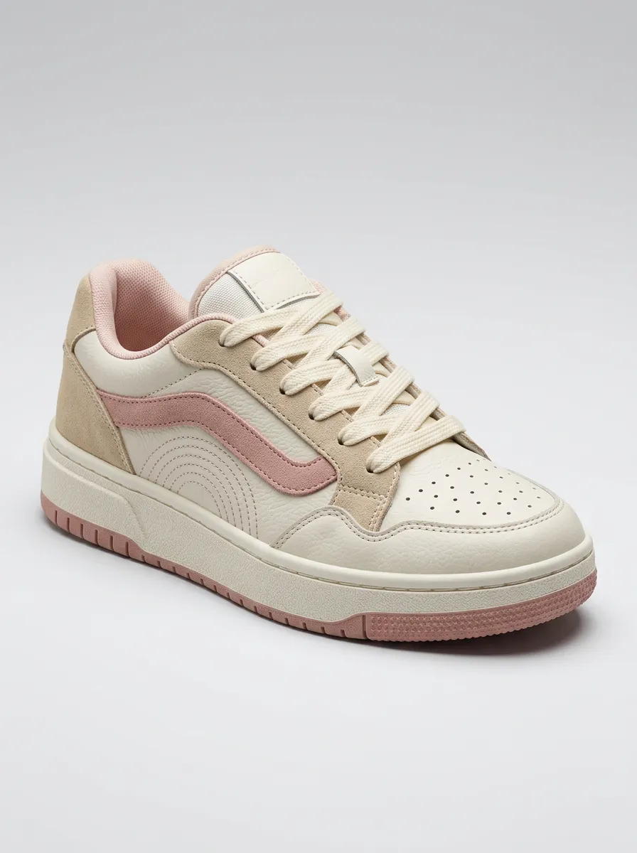 Lace-Detail Perforated Color-Block Women's Low-Top Skate Sneakers