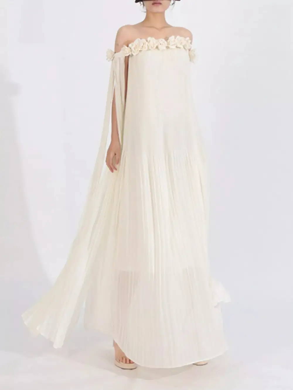 Off Shoulder Floral Pleated Maxi Dress