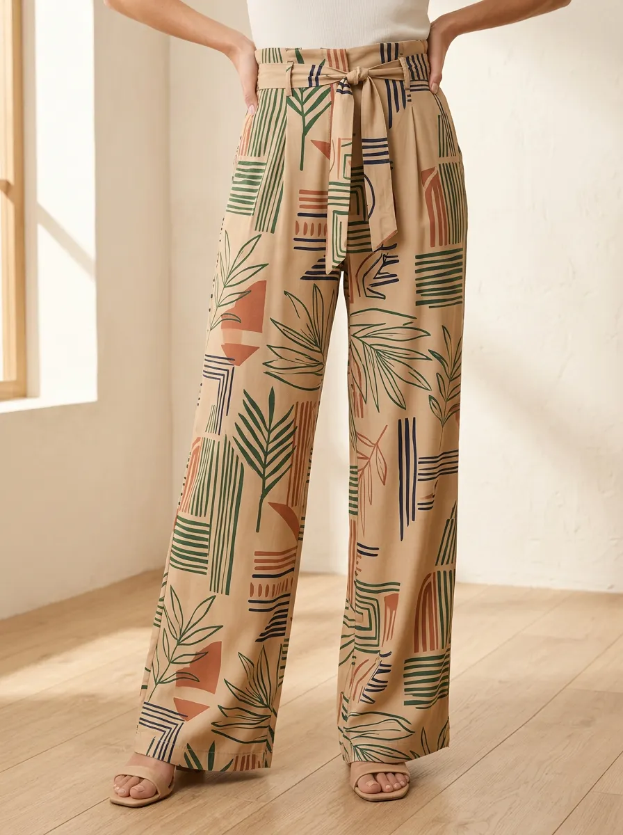 Women's Geometric Abstract Contemporary Pattern Printed Wide Leg Pants