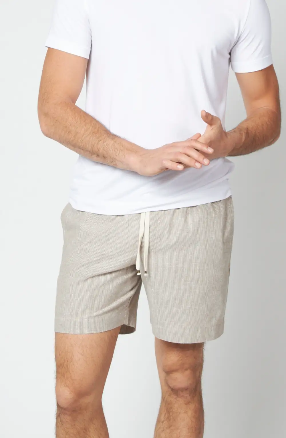 Men's Striped Cotton Linen Patch Pocket Shorts