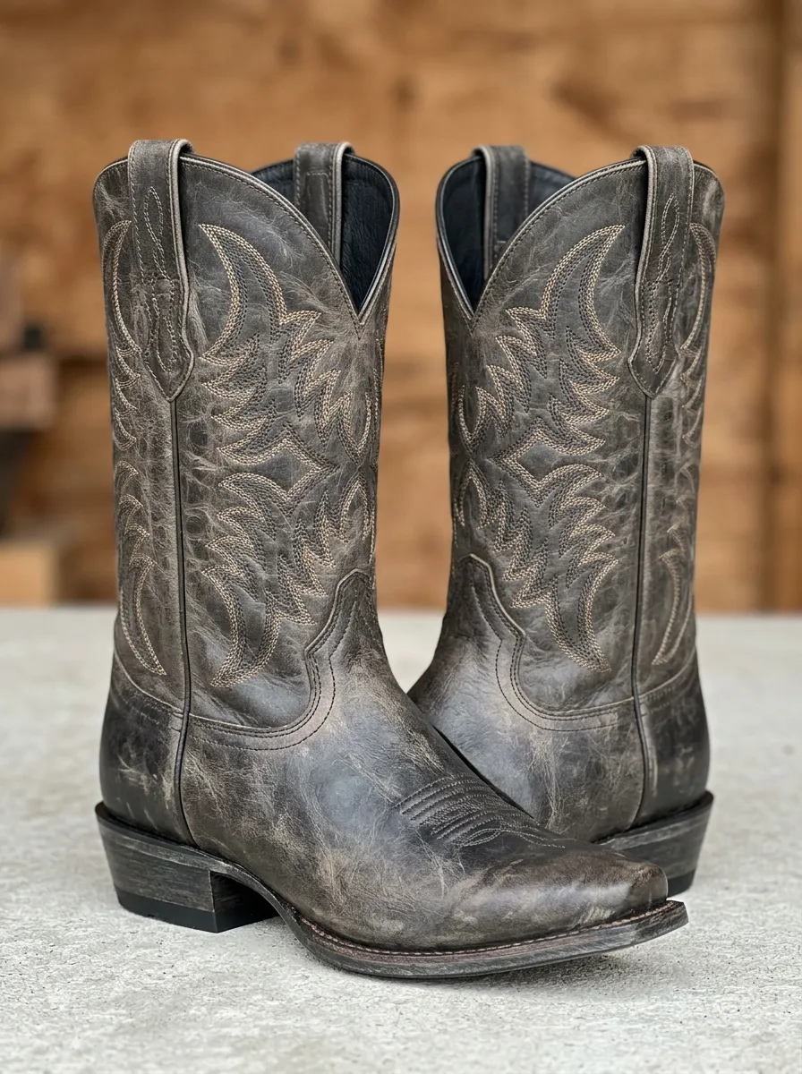 Country Road Embroidered Distressed Range Detail Men's Western Cowboy Boots