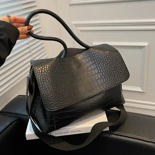 Chic Espresso Croc Embossed Shoulder Bag