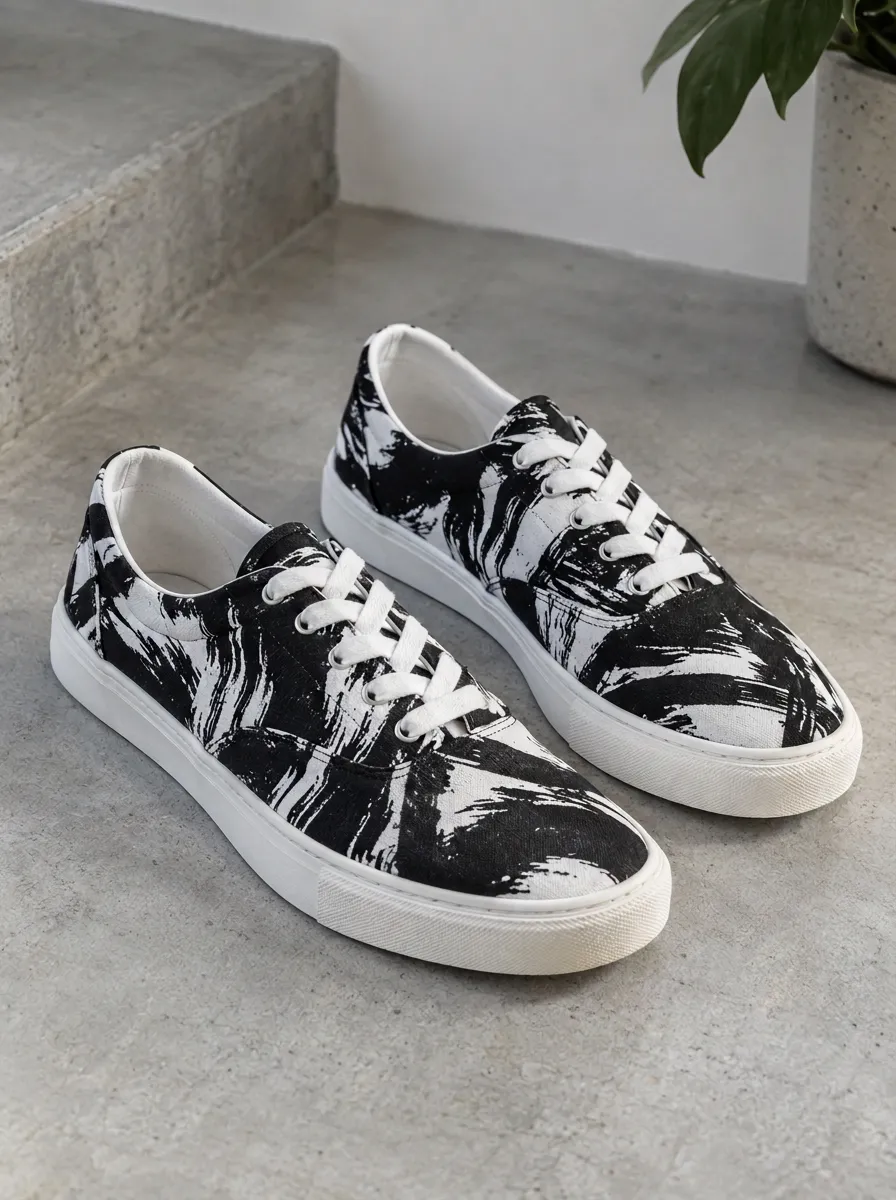 Men's Contemporary Abstract Brushstroke Patterned Canvas Shoes
