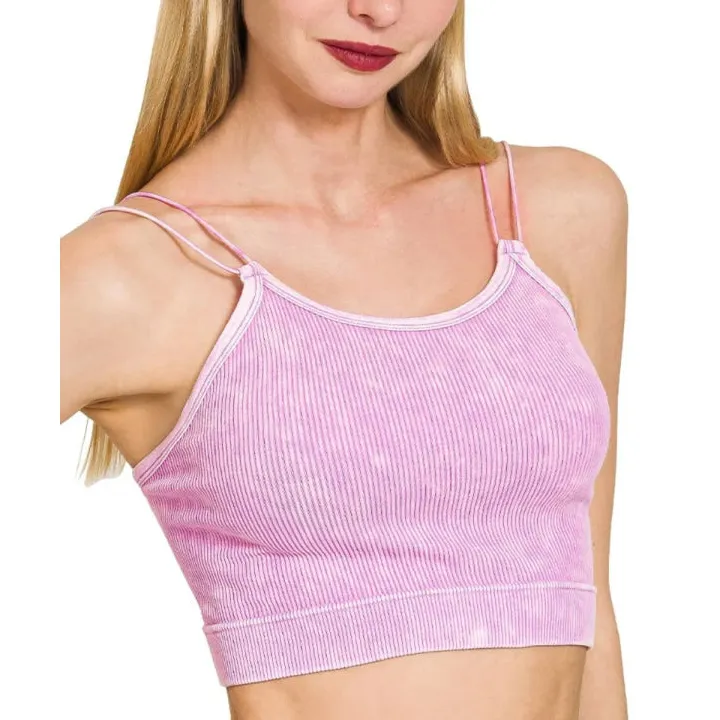 Washed Ribbed Seamless Double Strap Brami Tank