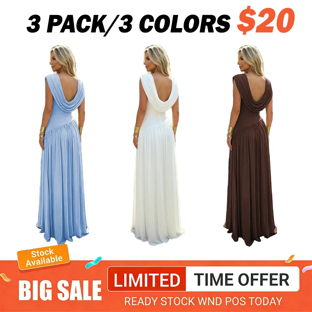 Women's Sleeveless Convertible Cowl Neck Ruched Waist Slim Fit Maxi Dress