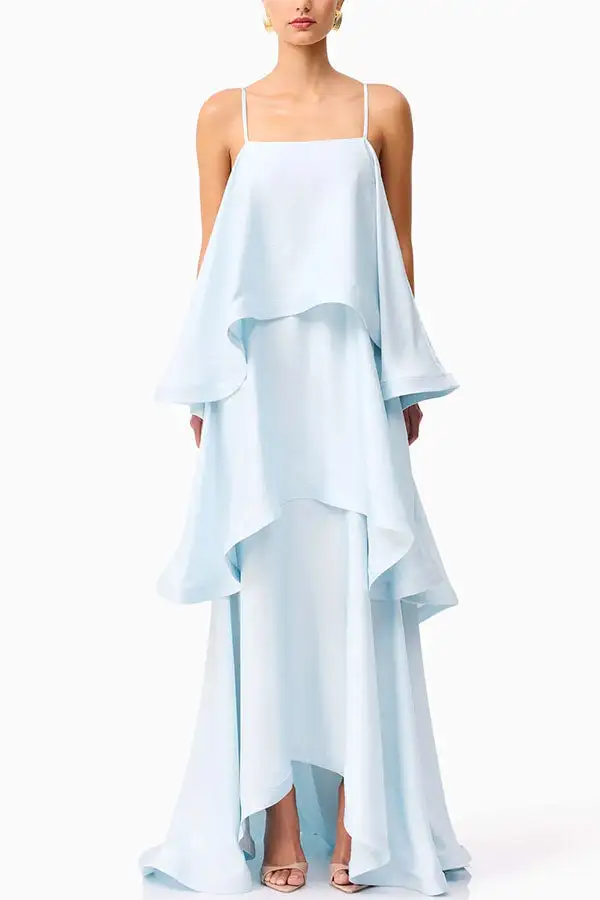Sophisticated Elegant Tie Detail Tie Front Top And Flowing Maxi Skirt Set