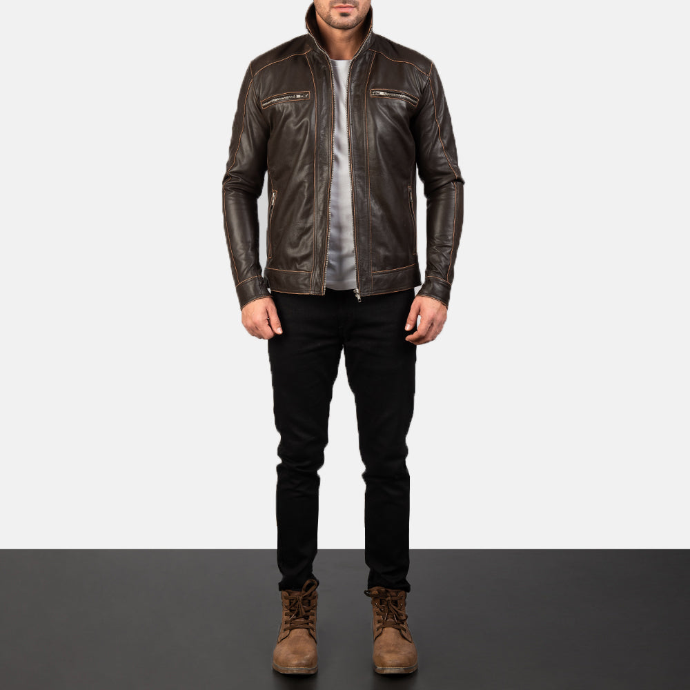 Men's Rugged Clean Line Biker Leather Jacket